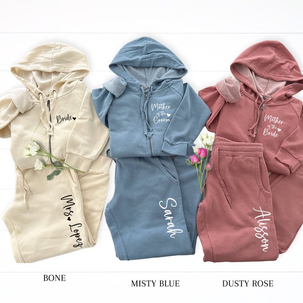 Getting ready outfit for bridesmaids, mother of the bride groom gift, bride bridesmaid zip up hoodie sweatpants set, bridesmaid pajamas