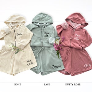 Matron of Honor and Maid of Honor Getting ready outfit, bride bridesmaids zip up hoodie shorts set, bridesmaid pajamas, bridal party pajamas
