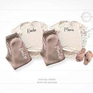 mom dad going home outfit from hospital matching shirts, soon to be mom pregnant gift for expectant mom, comfy loungewear postpartum clothes