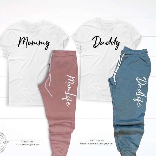 Mommy and Daddy Matching Shirt and Jogger Set, New Parent Gift