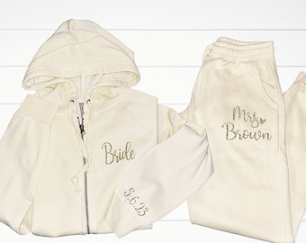Bride Zip Up Hoodie & Jogger Set: Custom Bridal Gift