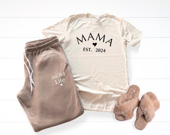 Mom shirt and mom life joggers sweatpants set coming home outfit from hospital, new mom postpartum outfit, babyshower gift for mom