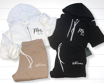 Custom Mr & Mrs Zip Up Hoodie Sweatsuit Set: Wedding Day Outfit