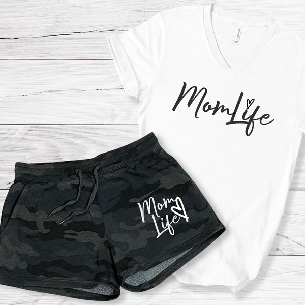 Mom Life shirt and sweatshorts outfit, lounge wear set for mom, clothes for mom