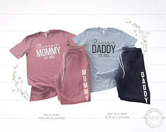 Coming home outfit for mom and dad, mom and dad hospital shirt, sweatpants and shirt set, new mom and dad gift, personalized babyshower gift