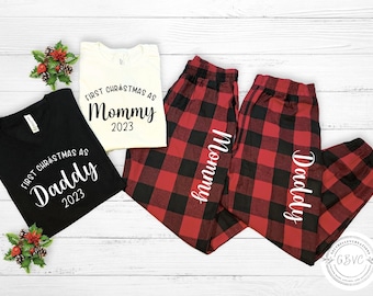 Matching Family Christmas Flannel Pajamas: New Mommy & Daddy Set