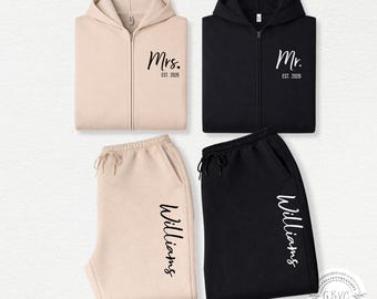 Personalized Mr & Mrs Zip Up Hoodie Sweatsuit Set: Wedding Day Outfit