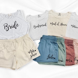 Getting ready outfits for bridesmaids shorts, bridesmaid pjs, bride getting ready outfit, bridesmaid gift, bridesmaid pajamas shorts set