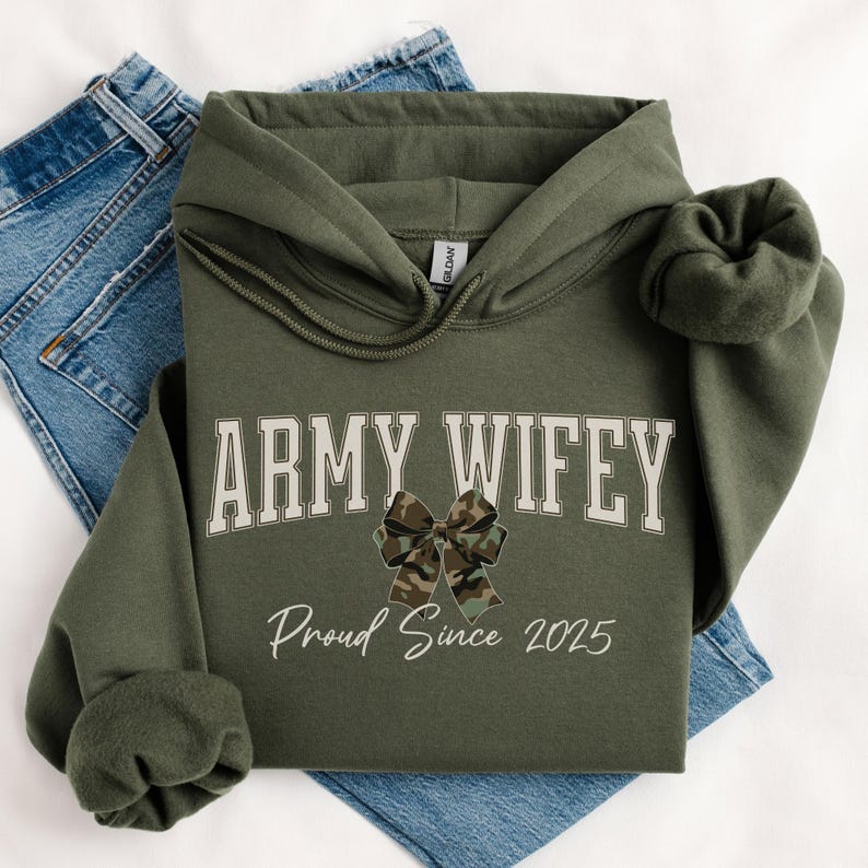 Army Wifey Coquette Hoodie Personalized Military Wife Sweatshirt, Military spouse Gift, Deployment Support Military Green