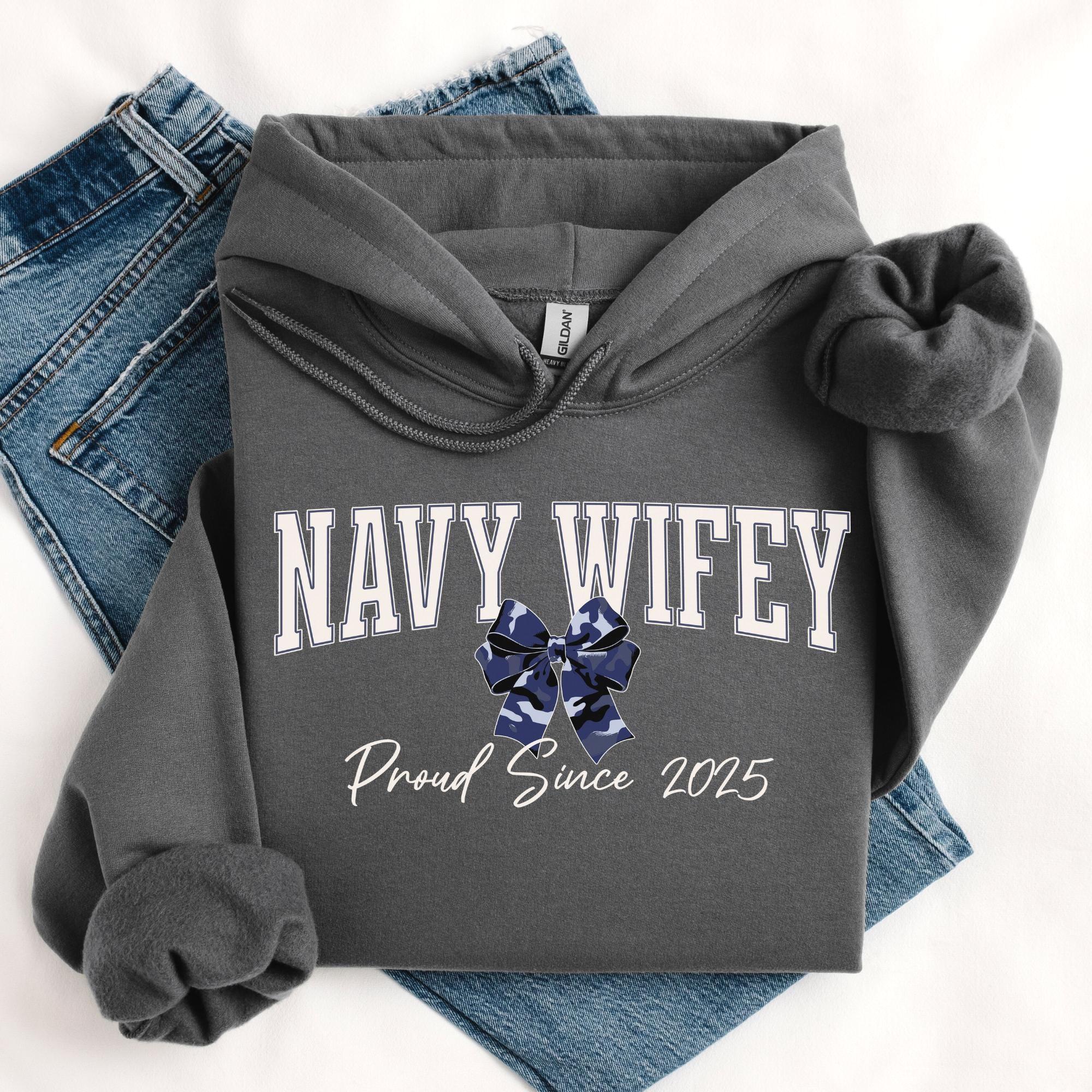 ZeroGravitee Navy Wife Hooded Sweatshirt - Military Style Pullover With Pocket