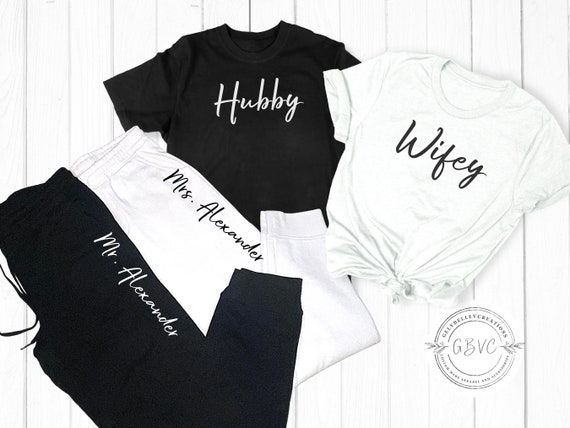 Bride Getting Ready Outfit Wifey Hubby Shirts Sweats Set Custom Sweatpants Jogger Set Personalized Gift for Bride Bridal Shower Gift Etsy