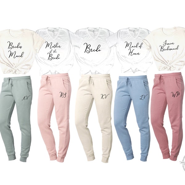 Getting ready outfit for bridesmaids, bridal party getting ready outfits, bride getting ready, bridesmaid sweatpant, bachelorette lounge set