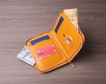 Handcrafted yellow Leather Zippered Passport Holder for Business trips with Multiple Card Slots for Tickets, IDs, Passport, and Pen 1BYHZ02