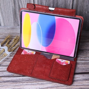 Étui pour iPad 2025 en cuir gaufré rouge pour iPad Pro 11 2024, iPad Air 11 13 2024, étui pour stylet personnalisé pour iPad mini 2024, organiseur folio 1QDKIP