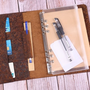 Size A5 / A6 6 ring Leather Refillable Planner Binder, travelers Journal, sketchbook, Embossed tooled Leather, brown,#HY6-2