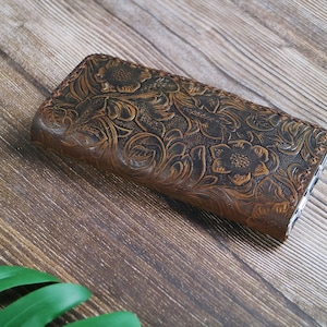 Funda tipo cartera de cuero cosida a mano para Samsung Galaxy S25 Edge, S25 Ultra, S24 Ultra, S23 FE, S24 FE/S23, S22 Ultra, con iniciales personalizadas y repujadas.