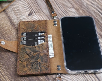 Crossbody strap Leather IPhone 16e/15 Pro Max/15 Plus/14 Plus/14 Pro Max,13 Pro Max,12 Pro Max,16 pro,Case Wallet case Personalized 1CDIF01
