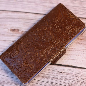 Handgemaakte lederen Google Pixel 9a,9 Pro XL,8a/7a/8 7 6 Pro/7 6a/5a/lederen portemonnee portemonnee monogram lederen tooled leren flip case lichtbruin