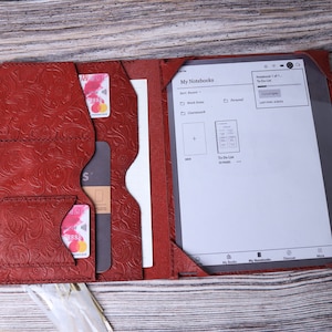 Kobo Libra 2 Lederhülle Rot Geprägtes Leder Kobo Elipsa 2E personalisierte Stiftehalter Kobo Clara 2E Folio Organizer 1QKGKB