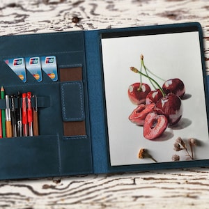 Handmade Leather Sketchbook Cover,Handheld elastic band,Personalized A5 5.5"x8.5 Leather Organizer,Refillable leather sketchbook