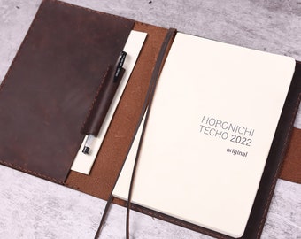 Handmade Distressed Leather Hobonichi A5 / A6 Cousin Cover Hobonichi techo cousin cover with Book Marks and Pen Loop - Brown - #HO-1