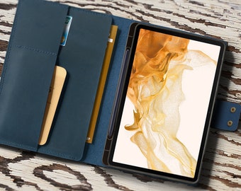 Personalisierte Lederhülle für Samsung Galaxy Tab S6 Lite 2024 Active5, A9+, S9 FE+, S8 Ultra, S9 Ultra, S9+, Kartenfach, Stifthalter aus abgenutztem Leder