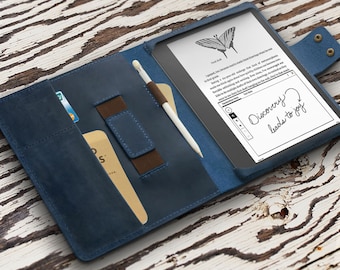 Personalized Leather Kindle Scribe cover,Fire Max 11 Case,Amazon Fire HD 10 2023 Tablet case, card slot & pen holder  Elastic strap 1BJKS01