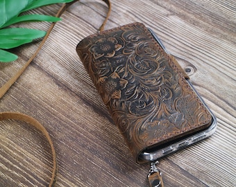 Crossbody strap Womens Mens iPhone 16e 15 Pro Max/15 Plus/14 Pro/16 Plus leather case wallet Flip Cover with Card Holder Free Custom 1CDIF01