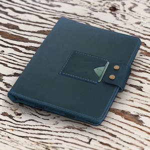 Personalized Leather reMarkable 2 cover, reMarkable 2 Case, reMarkable 2 Tablet case, with card slot & pen holder Elastic strap Blue leather image 3