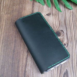 Funda tipo billetera de cuero genuino con tapa de cuero real para iPhone 16e 16 15 Pro Max 15 Plus 15 14 Pro Max 14 Plus 14 13 Pro 12 con carga inalámbrica