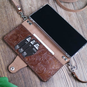 Crossbody strap Real Leather Nothing Phone (3a) Pro Nothing Phone (2a) Nothing CMF Phone 1 leather case wallet Flip Book Style Handtooled