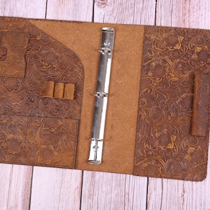 Journal en cuir personnalisé A5 / 8,5 x 11 Lettre Taille 3 anneaux, Classeur rechargeable en cuir gaufré portefeuille de carnets de voyage #HY3-3