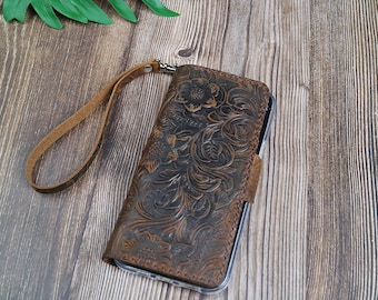 Wristlet Book Style iPhone 16e/15 Pro Max/15 Plus/14 Pro Max/14 Plus/13Pro Max/12 leather wallet case Hand Stitched Customized 1CDIF02