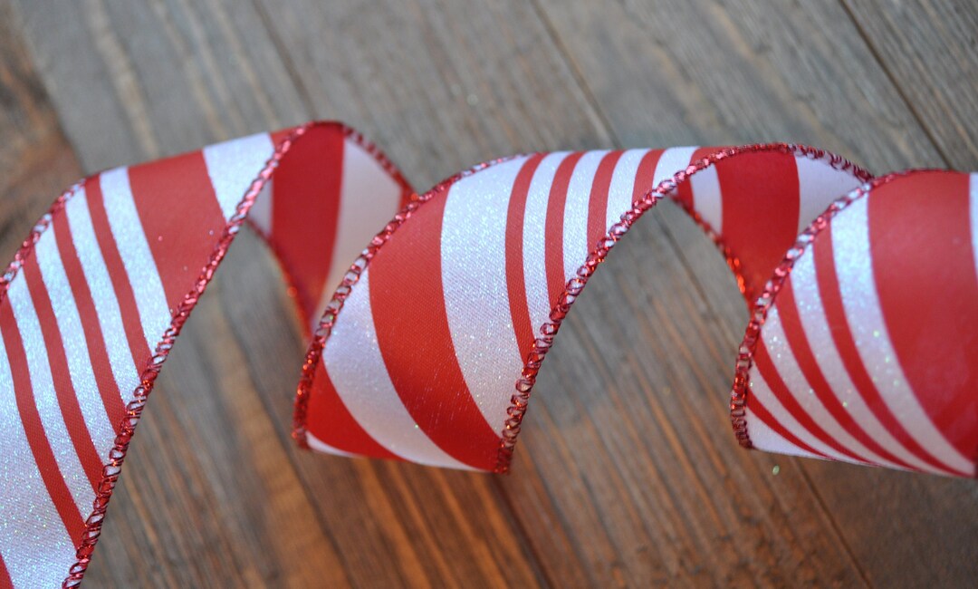 5 Yds Red and White Candy Cane Striped Wire Edged Ribbon for Christmas ...