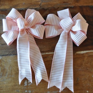 2 Small Pink and White  Striped Bows for Gift Packages, Spring & Summer decor, Wreaths, Swags, Staircase, Fireplace,  Door Hangers, etc.