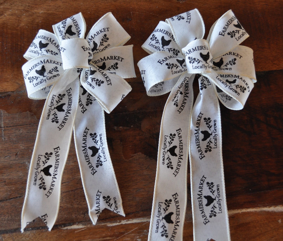 Small Rustic Bows 2 Small Cream & Black Linen Look Farmhouse Bows for Gift Packages ...