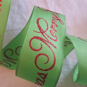 5 Yds Lime Green & Red  &quot;Merry Christmas&quot; Wire Edge Ribbon for wreaths, bows, tree, swag, gift wrap, home decor, etc.