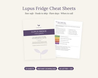 Lupus Food List Printable, SLE Fridge Cheat Sheets, Lupus Diet Guide & Sun Safety Checklist, Anti Inflammatory Grocery List PDF