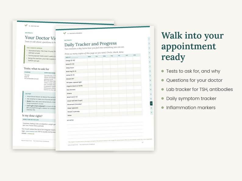 Hashimoto's Workbook Printable, Hypothyroid Diet Guide & 2 Week Meal Plan, Thyroid Food List, Doctor Visit Questions, PDF image 6