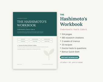Hashimoto's Workbook Printable, Hypothyroid Diet Guide & 2 Week Meal Plan, Thyroid Food List, Doctor Visit Questions, PDF
