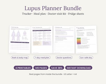 Lupus Planner Bundle: SLE Symptom Tracker, Meal Plan, Doctor Visit Binder & Food List (Printable PDF)