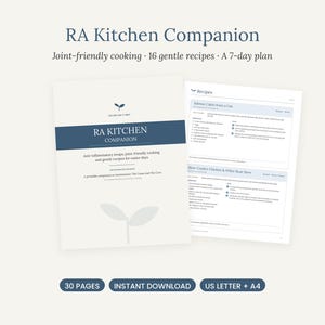 Utskrivbar antiinflammatorisk måltidsplan mot reumatoid artrit, recept och matlista för ledvänlig matlagning i PDF-format bild 1
