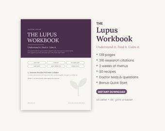 Lupus Workbook Printable, Lupus Diet Guide & 2 Week Meal Plan, SLE Food List, Flare Tracker, Kidney and Sun Care PDF