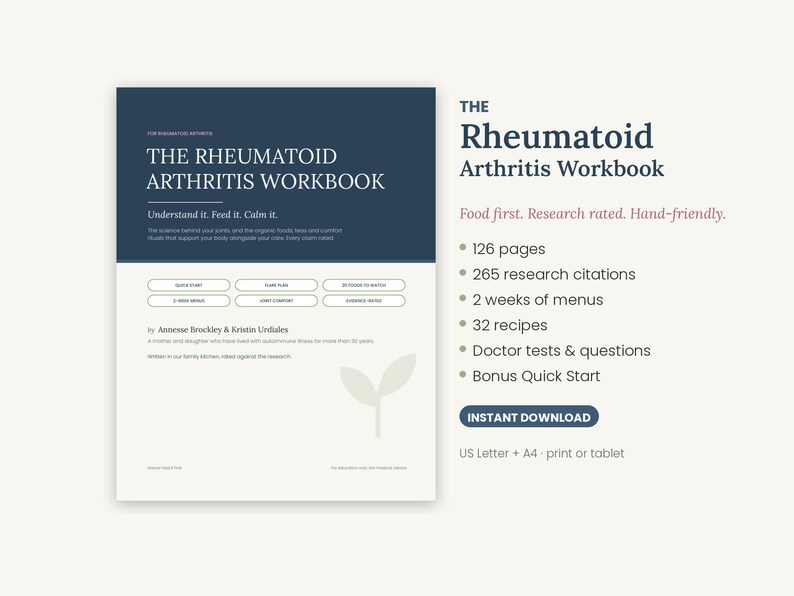 Rheumatoid Arthritis Workbook Printable, RA Diet Guide & 2 Week Meal Plan, Anti Inflammatory Food List, Flare Tracker, PDF image 1