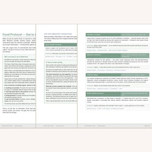 K&ouml;nnte beinhalten: Ein mehrseitiges Dokument mit dem Titel Food Protocol - Eat to Heal, das Abschnitte zu entz&uuml;ndungshemmenden Grundlagen, Samen-Zyklus und detaillierte N&auml;hrwertinformationen zu Leinsamen, Brokkolisprossen, K&uuml;rbiskernen und Oliven&ouml;l enth&auml;lt.