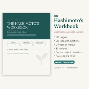 Hashimoto's Workbook Printable, Hypothyroid Diet Guide & 2 Week Meal Plan, Thyroid Food List, Doctor Visit Questions, PDF image 1