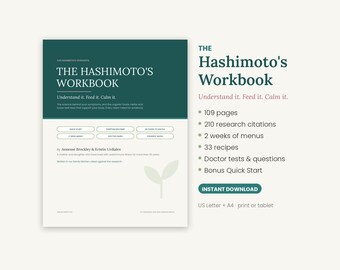 Hashimoto's Workbook Printable, Hypothyroid Diet Guide & 2 Week Meal Plan, Thyroid Food List, Doctor Visit Questions, PDF