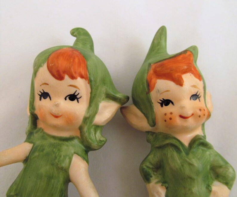Pixies Boy Girl Figurines Red Hair Vintage Sprites Elves Etsy