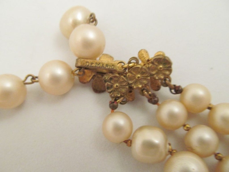 DeMario Multistrand Necklace Champagne Crystals Faux Baroque Pearls Rhinestone Clasp Vintage