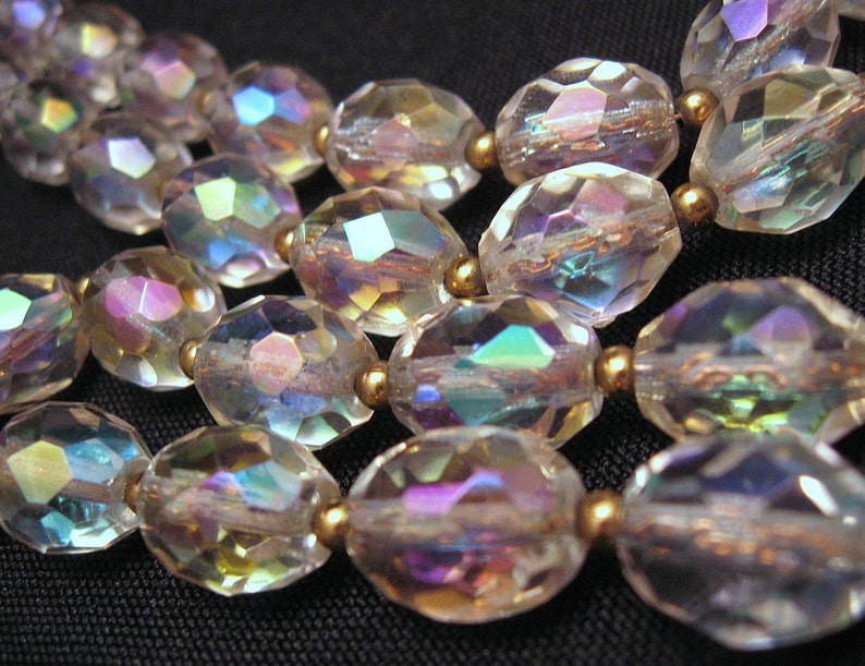 Necklace Bracelet Czech Fire Polished AB Faceted Beads Vintage Double Strand